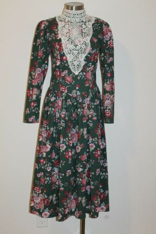 Gunne Sax Vintage Floral Lace Bodice Prairie Boho Midi Dress Sz.  2 - 4/small