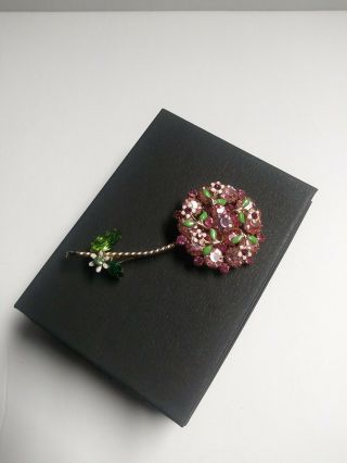 Vintage Signed Weiss Pin Brooch Sparkly Pink Rhinestone & Enamel Flower Pin