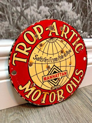Vintage Trop - Artic Motor Oils 6 " Porcelain Enamel Sign,  Oil Pump Station Gas Ad