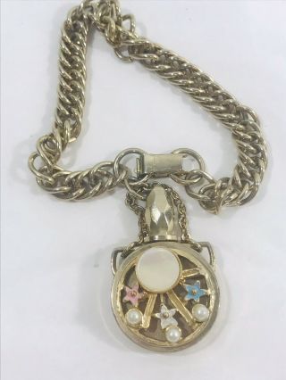 Vintage Gold Miniature Perfume Bottle Mop Rhinestone Charm Bracelet