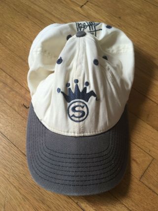 Vintage Stussy White And Blue Crown Logo Snapback Hat Baseball Cap