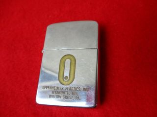 Vintage 1962 Zippo Lighter Double Sided Oppenheimer Plastics & Opcalite