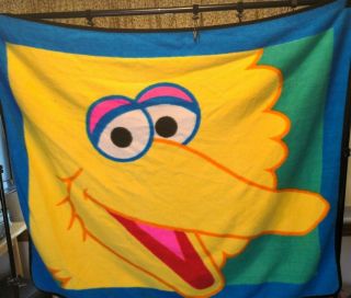 Vintage Owen Sesame Street Fleece Baby Blanket Big Bird Bright Colors