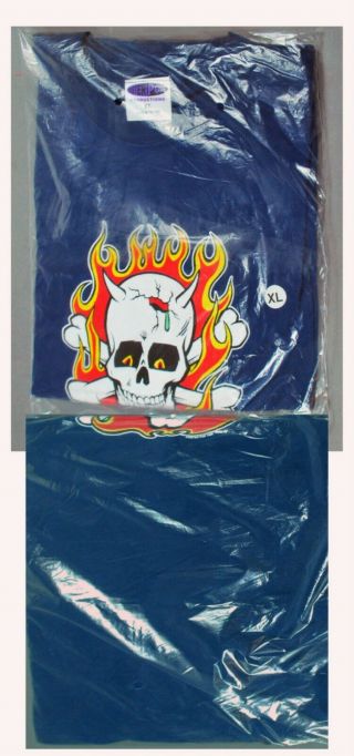 Kozik T Shirt - Vintage - Flaming Skull Blue - Xl Ephemera - Poster Pop - 1997