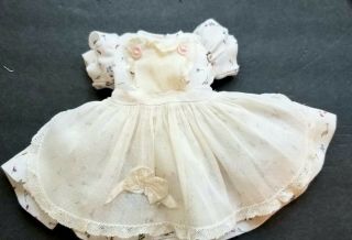 Vintage White Floral Doll Dress With Attached Organdy Pinafore Fits16 " Toni Ect