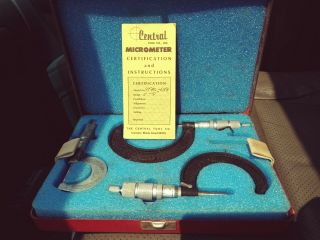 Vintage Micrometer Set Red Case Central Tool Co Accessories
