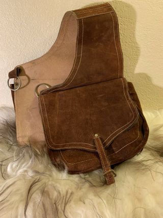 Vintage Rawhide Suede Thick Leather Horse Saddle Bags Motorcycle Atv