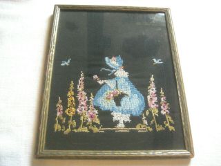 Embroidery Vtg 30s 40s Framed Cross Stitch Picture Nursery Rhyme Mary Sl170
