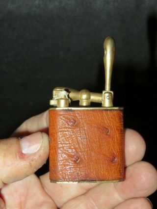 Rare Vintage Rexlite Lift Arm Lighter Brass W/leather Cover Providence,  Ri