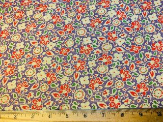 Vintage Cotton Feedsack Fabric Pretty Purple Green & Red Floral Exc