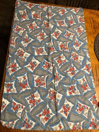 Vintage Feedsack Feed Flour Sack Gray,  Blue And Red Flowers
