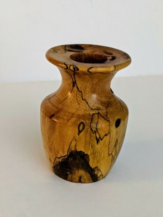 Burl Wood Hand Turned Bud Vase Ooak Vintage Maple & Walnut? Approx 4 "