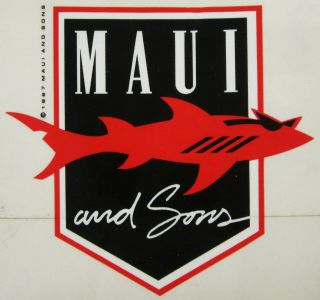 Vintage Maui & Sons Surfboard Sticker Shark Surfing Decal Hawaii 1987