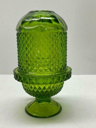Vintage Viking Green Glass Diamond Point Fairy Candle Lamp Tea Light Holder