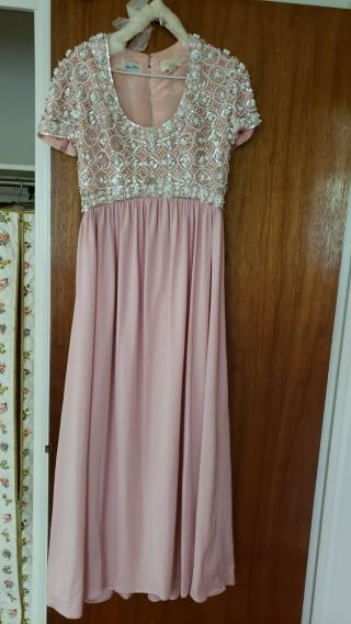 Vintage Victoria Royal Ltd Maxi Dressy Party Wedding Gown Embellished Pink Dress