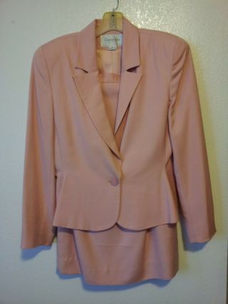 Vintage 80s Christian Dior Sz12 Paris York 2 Pc Suit Jacket Skirt Light Pink