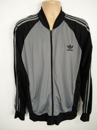 Mens Adidas Retro Vintage Black Grey Striped Shiny Coat Jacket Xl Extra Large