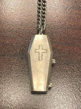 Vintage Sterling Silver Cross Coffin Pill Poison Pendant Marked