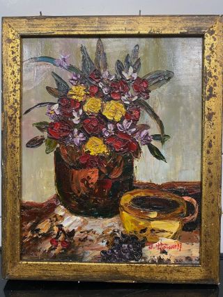 Vintage Signed Still Life Floral Bouquet Flower Oil Painting