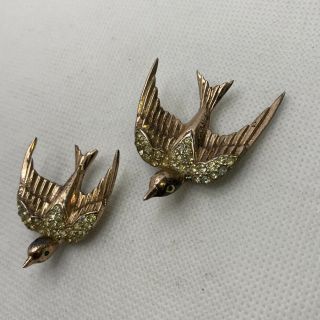 Vintage Coro Craft Sterling Silver Rhinestone Birds Duette Pins Brooches