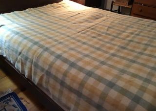 Vintage Camp Style 100 Wool Blanket 72”x80”lovely Colors Checked Green Yellows