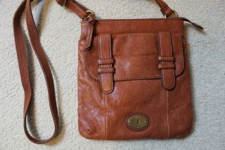 Fossil Long Live Vintage Crossbody Brown Leather Messenger Bag Purse