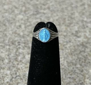 Vintage Creed Sterling Silver & Guilloche Enamel Christian Baby Ring & Box