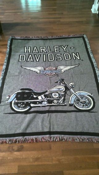 2004 Vintage Harley Davidson Woven Throw Blanket Tapestry 50x70 Eagle Usa