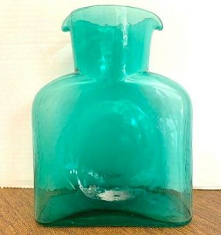 Vintage Blenko Art Glass Double Spout Water Pitcher Teal Green