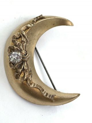 Antique Edwardian Paste Moon Crescent Gilt Metal Brooch/pin
