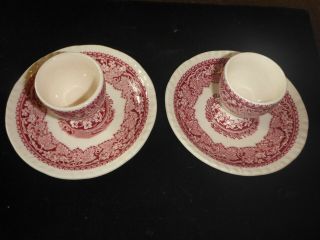 Vintage Mason’s England Pink Vista Single Egg Cup And Saucer - Very Rare - Set Of 2