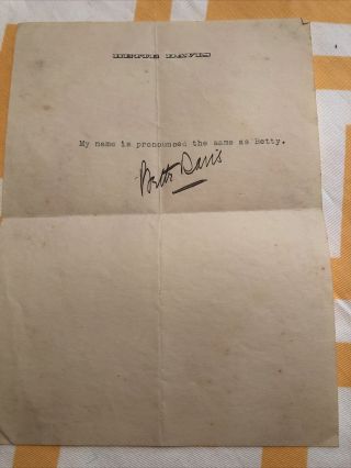 Bette Davis Hand Signed Personalized Stationary Autograph Signature Vintage