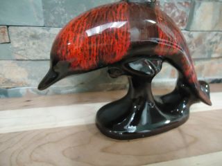 VINTAGE SMALL DOLPHIN JUMPING FIGURINE - BROWN - RED - CANUCK POTTERY - 1980 ' S - CANADA 2