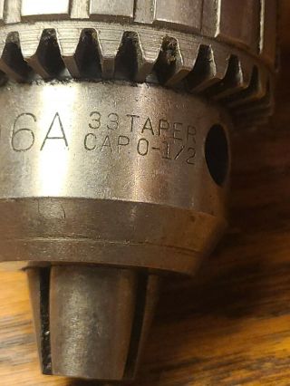 Vintage Jacobs Chuck 6a Cap 33 0 - 1/2 Taper Usa Hartford,  Conn With Key.