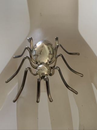 Vintage Sterling Silver Large Spider Brooch Pin Signed E S