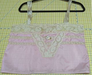 Vtg Victorian/edwardian Lace Pink Silk? Camisole Corset Cover Antique Lingerie