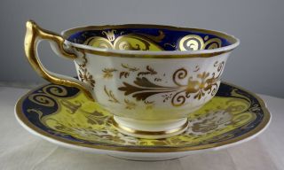 Antique Continental Soft Paste Tea Cup & Saucer Set Yellow Cobalt & Gold 3