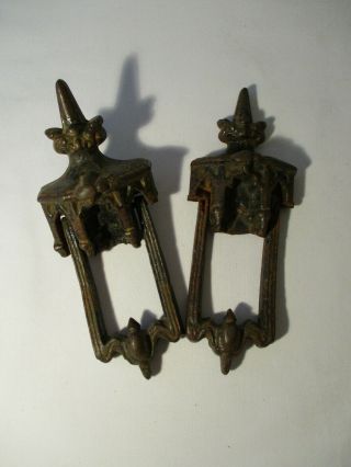 2 X Antique Cast Iron Door Knockers Of Gothic Design.  18.  5cm Tall X 7cm Wide