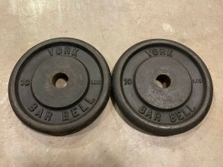2 X 10 Lb Vintage York Barbell 1 " Standard Weight Plates