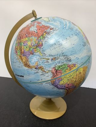 Vintage Globemaster 12” Diameter World Globe Made In Usa Metal Base Bright Color