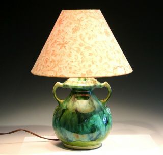 Vintage Brush Mccoy Onyx Pottery Drip Green Lamp