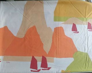 Vintage Vera Neumann Full Flat,  Fitted Bed Sheets Orange Yellow Green Sailboats