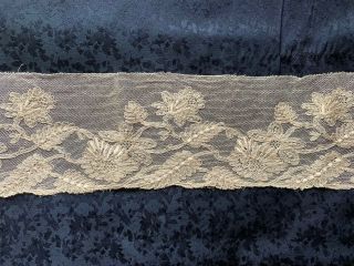 Gorgeous Antique Edwardian French Lace Edging - Embroidery On Tulle - 180cm By 9