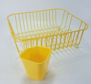 Vintage Rubbermaid Dish Rack Yellow Drainer Drying Coated Wire Sm 14 " X 12”