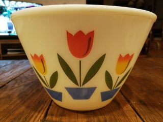 Vintage Fire King Tulip Ivory 9 1/2 " Mixing Bowl Bright Colors Nesting 9.  5 Glass