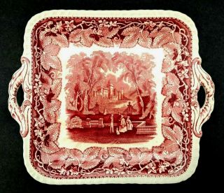 Vintage Masons Patent Ironstone China Vista Pink England Square Platter W Handel