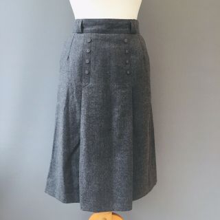Vtg Brendella Pure Wool Grey Pleated Skirt Pockets 16 Made In Ireland P14