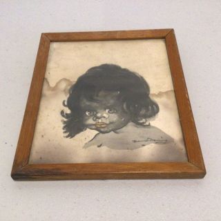 Vintage Brownie Downing Mischief Print In Wooden Frame 1 X 17 X 19.  5 Cm 904