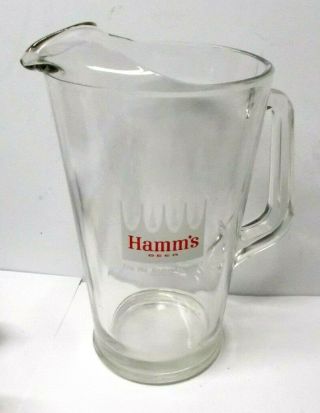 Vintage Tall Heavy Glass Hamm`s Beer Pitcher
