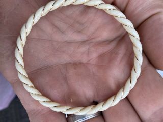 Vintage Chinese Bovine Bone Carved Bangle Bracelet W/ Twisted 14k Gold Wire Rare